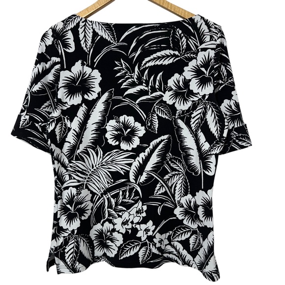 Lauren Ralph Lauren Womens Black Label Leaf Print Knit Top Size L Boat Neck - Picture 2 of 5